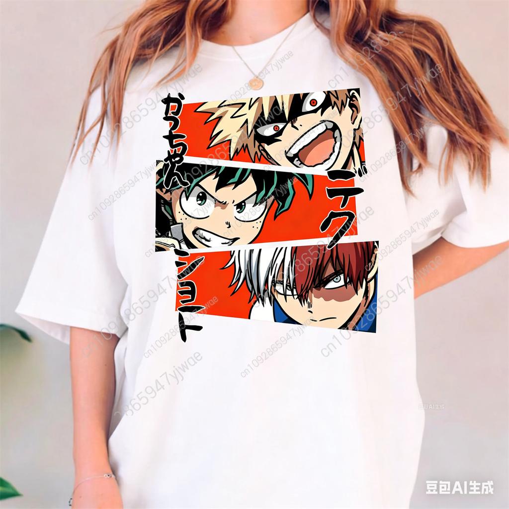 Koszulka My Hero Academia Deku Bakugo i Todoroki Koszulka z Grafiką Anime Koszulka dla Fana Koszulka Letnia Męska i Damska Koszulka Wysokiej Jakości