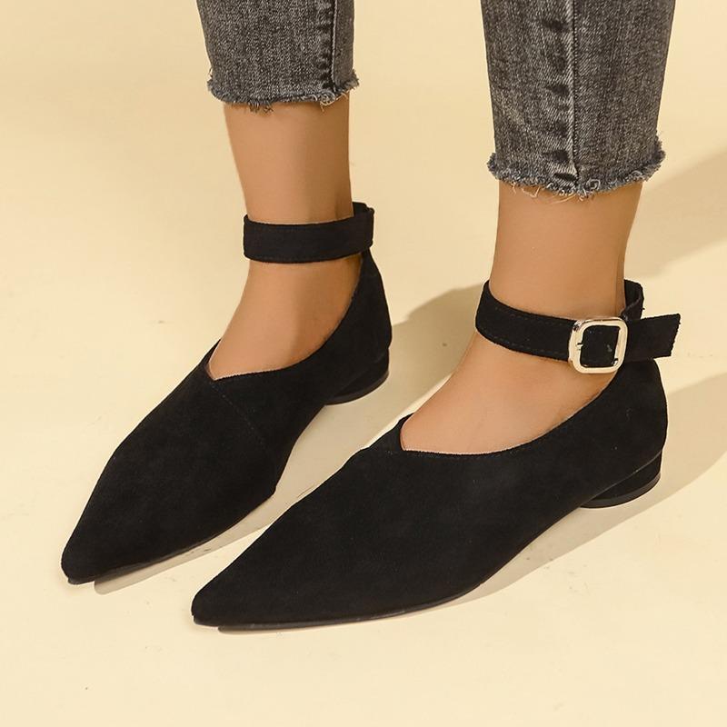 Fashion Women's Low Heel Shoes Spring New Pointed Head Shallow Mouth Suede Anti-slip Wear-resistant Low-top Shoes