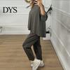 Ninth Pants Set 2 Pcs/Set Women Sweatshirt Round Neck Long Sleeves Top Elastic Spring Sport Outfit Waist Wide Leg Sweatpants Autumn Casual Commuting