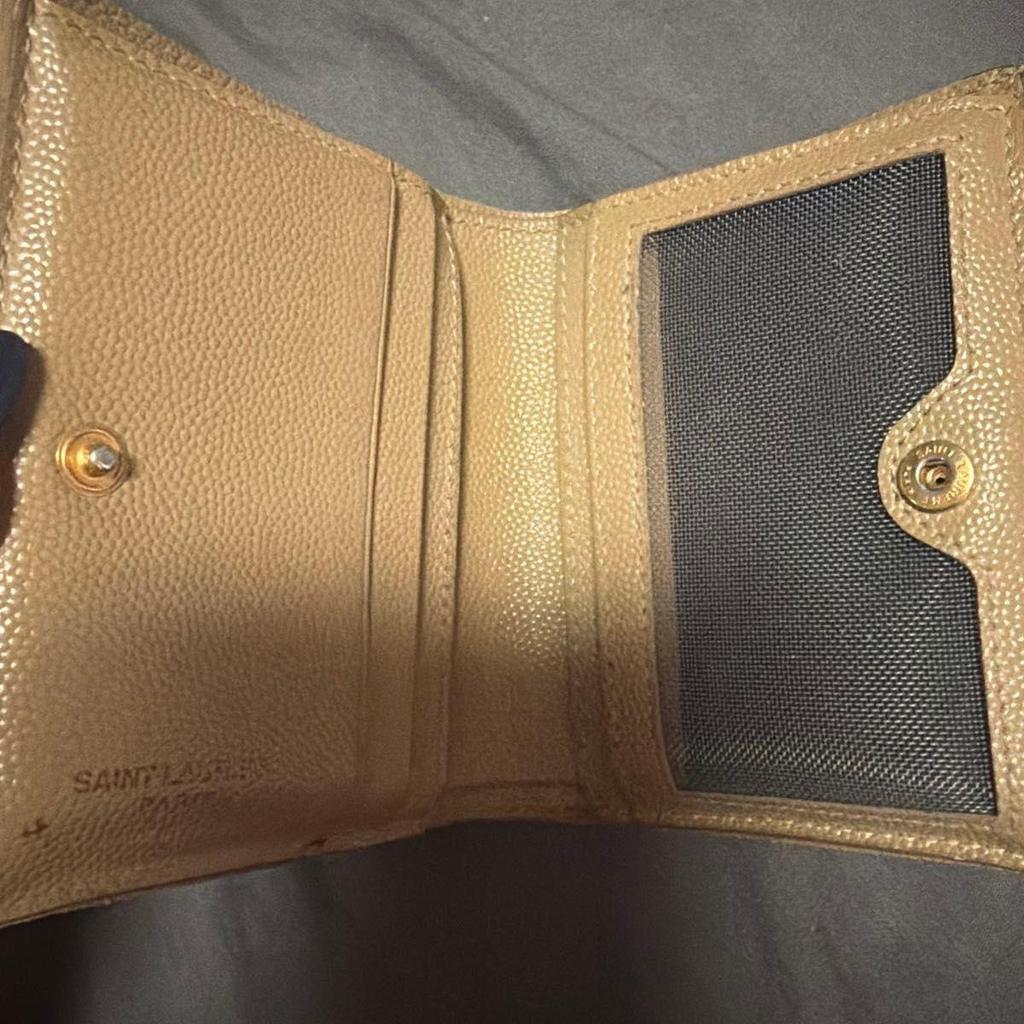Used SAINT LAURENT YSL Logo Quilted Bi-fold Wallet Beige