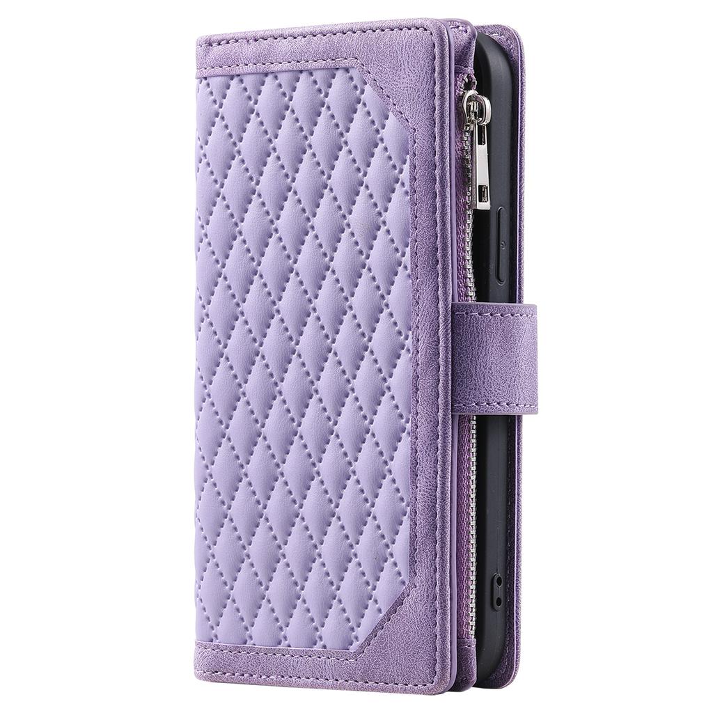 Stile 005 Custodia per Telefono Cellulare Samsung Galaxy S24 FE Cucitura a Rombi Pelle PU Tasca con Cerniera Copertura per Telefono