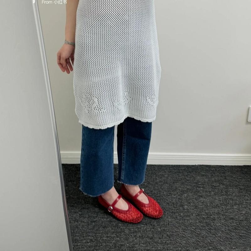 Niche Woven Mesh Breathable Hollow Word Belt Mary Jane Shoes Women's Fashion Round Head Flat Sole Shoes