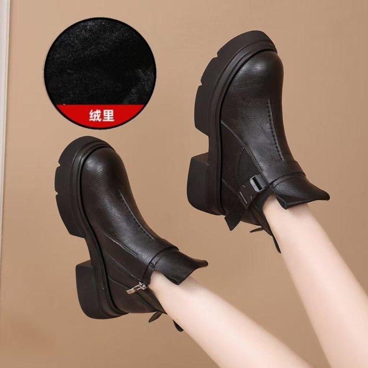 Small thick-soled Martin boots women's 2025 new autumn and winter British style retro versatile Chelsea short cotton boots