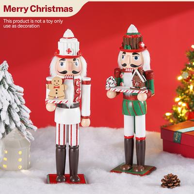 36CM Christmas Nutcracker Chef Series Wooden Nutcracker Ornament Gingerbread Man Soldier Handcraft Doll Home Desktop Decoration