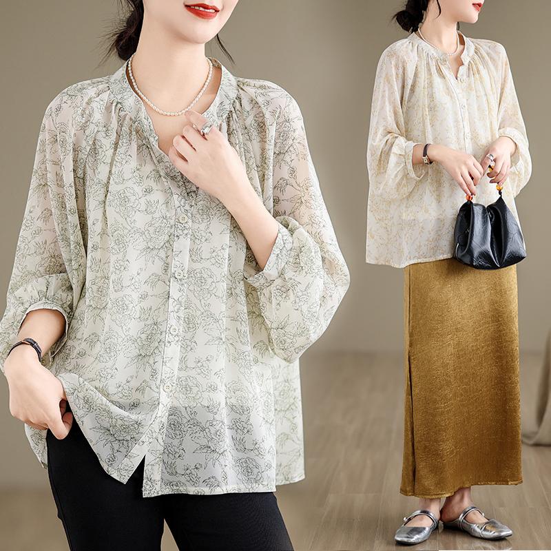 

DIMANAF 2024, новая летняя блузка больших размеров, шифоновая модная рубашка, женская свободная рубашка с коротким рукавом, повседневные топы с принтом, футболки M зелёный