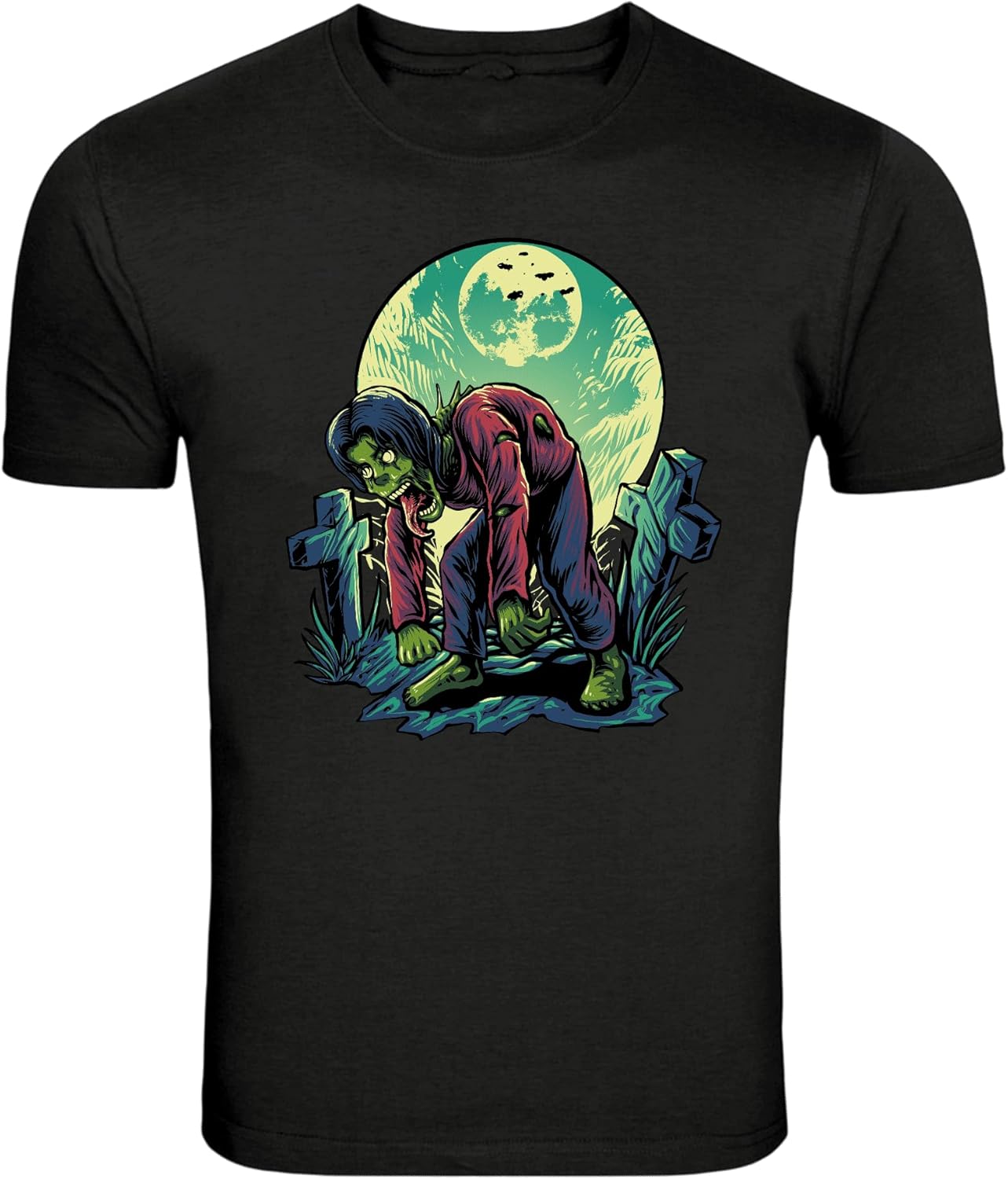 Zombie Rising from Grave Moon Horror Graphic T-Shirt S