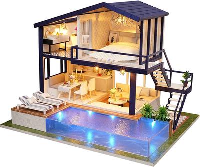 DIY Wooden Dollhouse, Handmade Kit Set, Miniature Collection, Music Box, Gift, Housewarming Gift, with LED Light