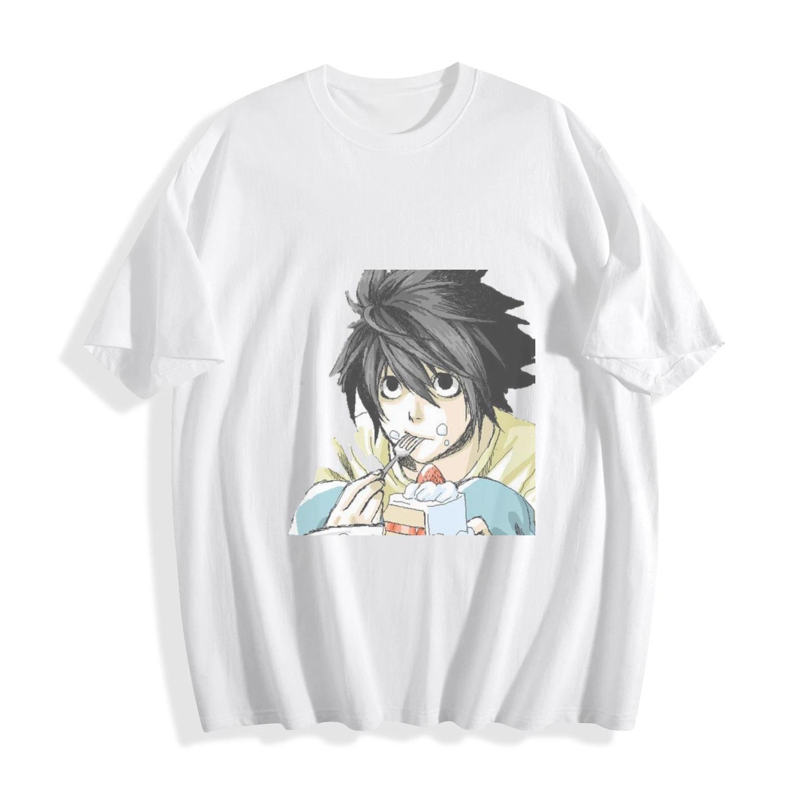 

2026 New Year Hot Selling Death Note L Cake Eating Tshirt Cute Anime Neutral Tshirt Mens Round Neck Short Sleeve L