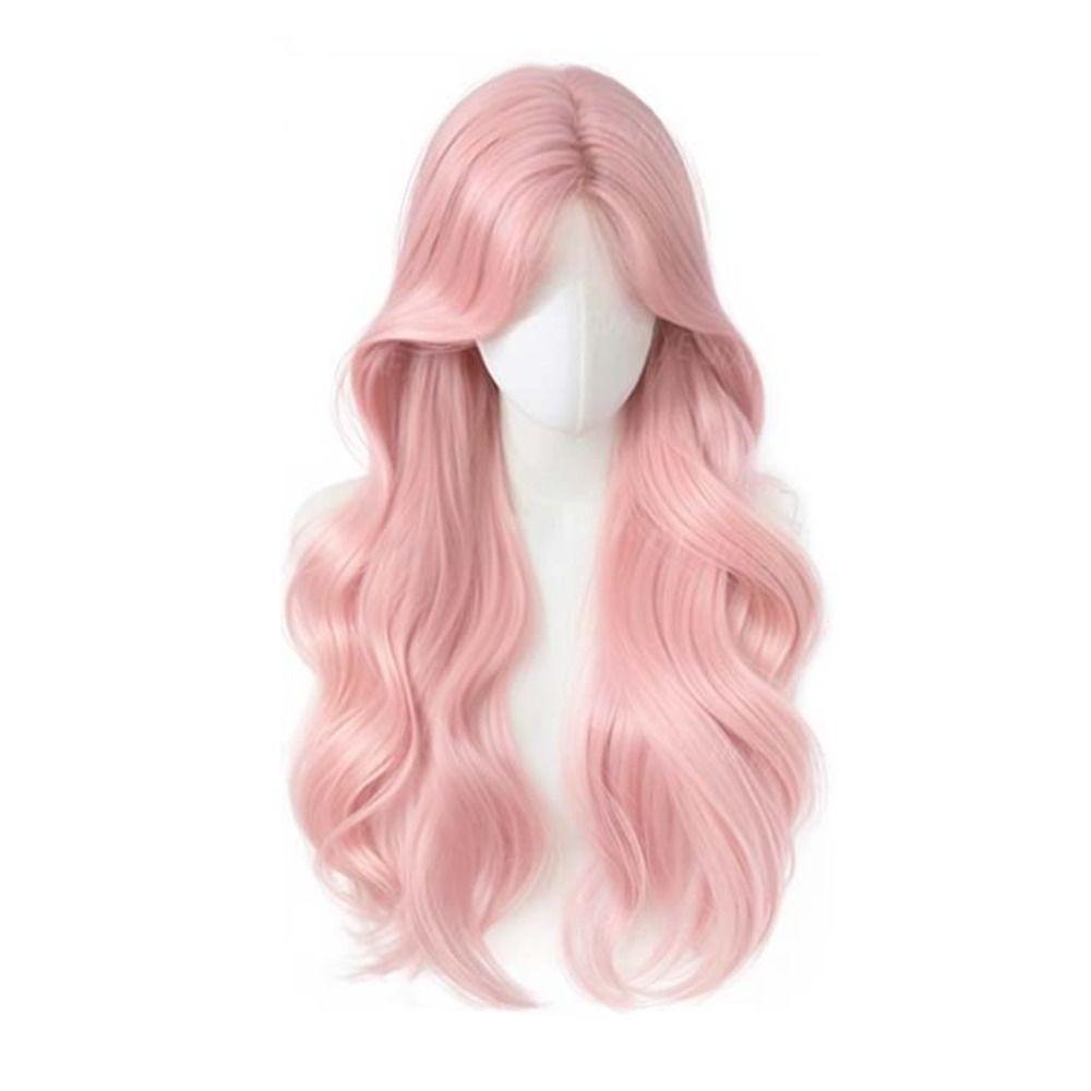 Elegant Pink Synthetic Wigs Fashionable Cosplay Lolita Wigs Long Wavy Curly Wig Nightclub Bar