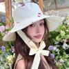 Lace Summer Sun Hat Ribbon Embroidered Cherry Bucket Hat Fashion Sunscreen Visor Cap  Travel