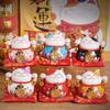 4.5 Inch Ceramic Maneki Neko Lucky Cat Money Box Fortune Colored Cat Golden Circle Home Decoration Gift Feng Shui Figure