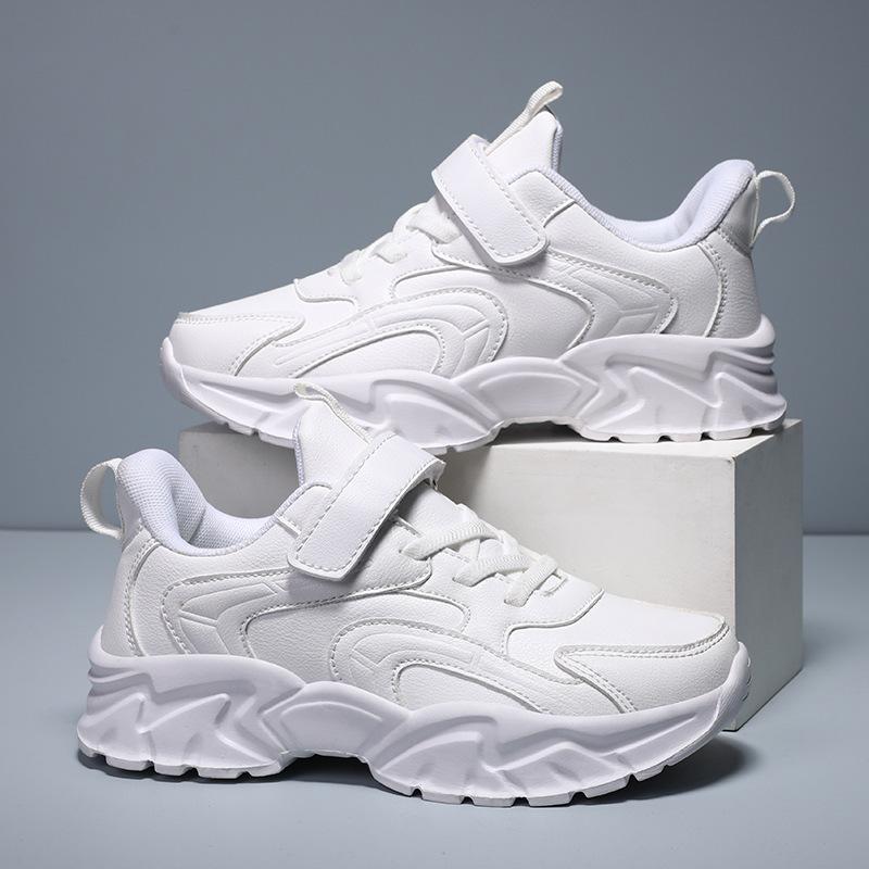 Children's sports shoes, comfortable leather surface, boys' running shoes, mesh surface, school little white shoes, girls' breathable soft-soled dad