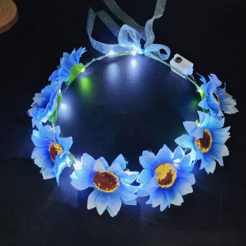 Bohemian Sunflower Headband Glowing Flower Hairband Hair Decorations Crown Garland Headband Women Wedding Headpieces