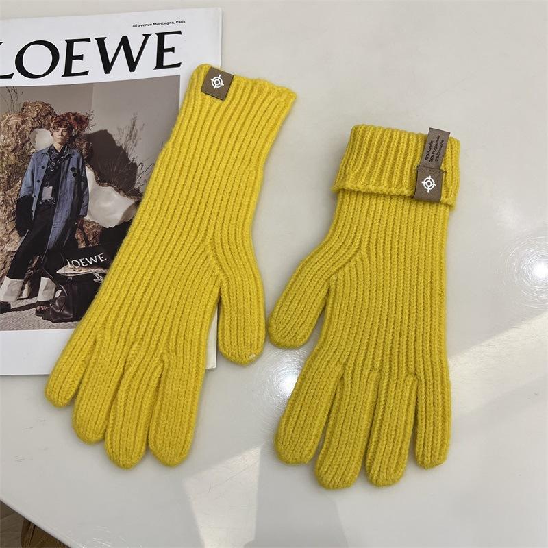 Blogger Knitted Five-finger Long Gloves Autumn and Winter Touch Screen Warm Solid Color Leaking Finger Gloves