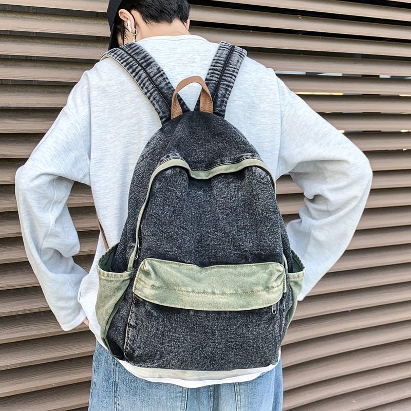 High Quality Denim Color Blocking Designer Style Portable Backpacks for Unisex Fashi Youth Casual Large Capacity School Bags