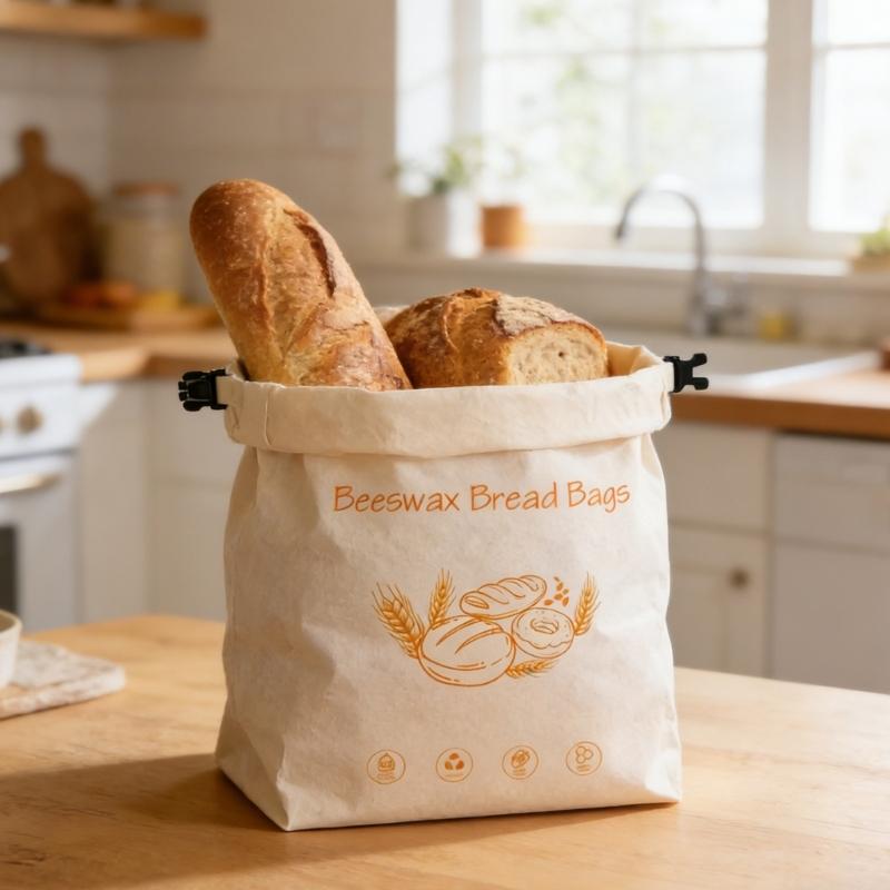 24TE Sustainable Wrap Bees Wax Bread Storage Bag with Elastic Bands and Carabiner