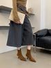 Pointed high-heeled thin short boots autumn temperament square buckle suede elastic short boots women's boots