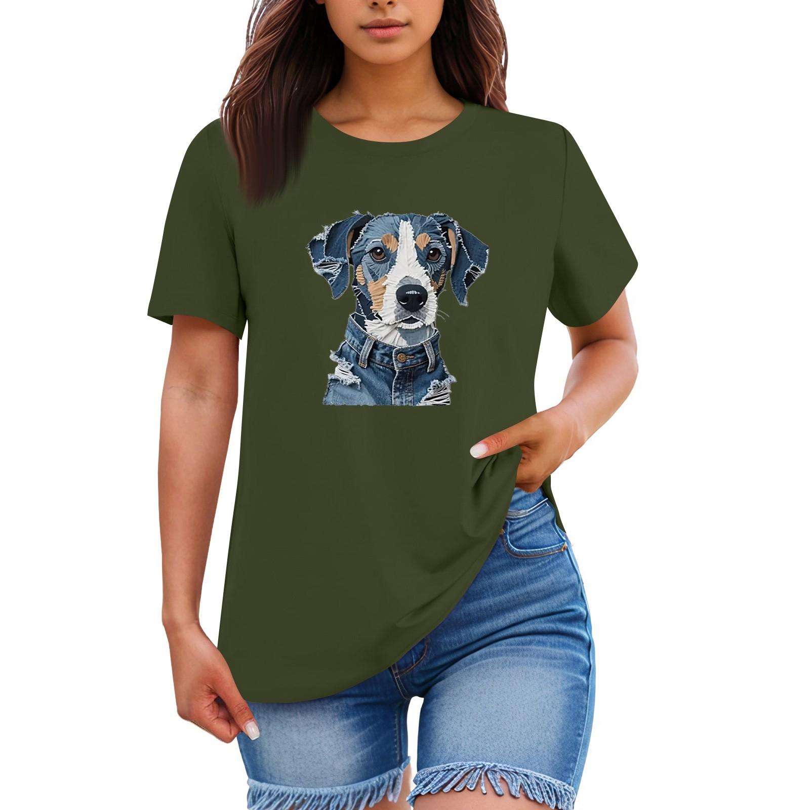 

Женская свободная удобная повседневная модная футболка с круглым вырезом и короткими рукавами с животным принтом XXL