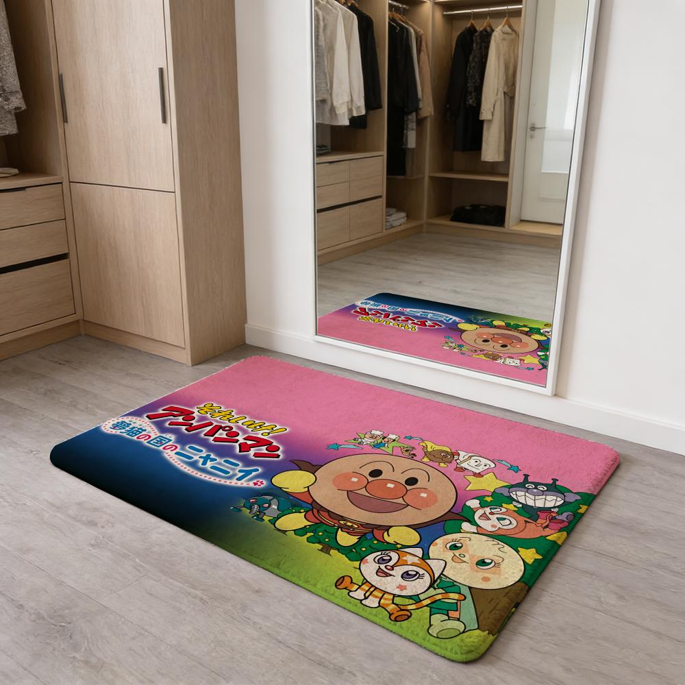 Anime Kawaii A-Anpanman Floor Mat Flannel Door Mat Non-Slip Absorbent Washable Indoor Home Rug