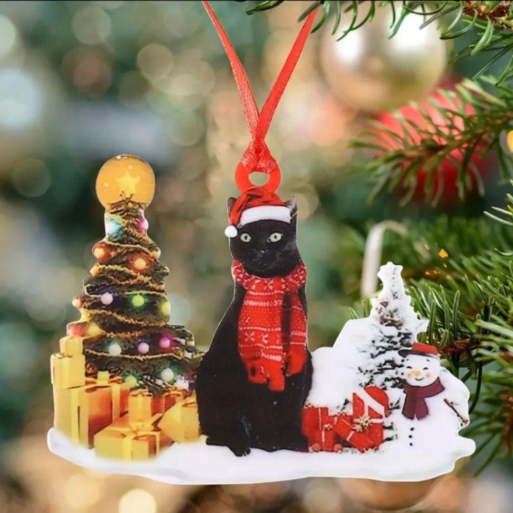 Wooden Cat Christmas Tree Pendant Snowman and Cat Christmas Decoration  Christmas Party