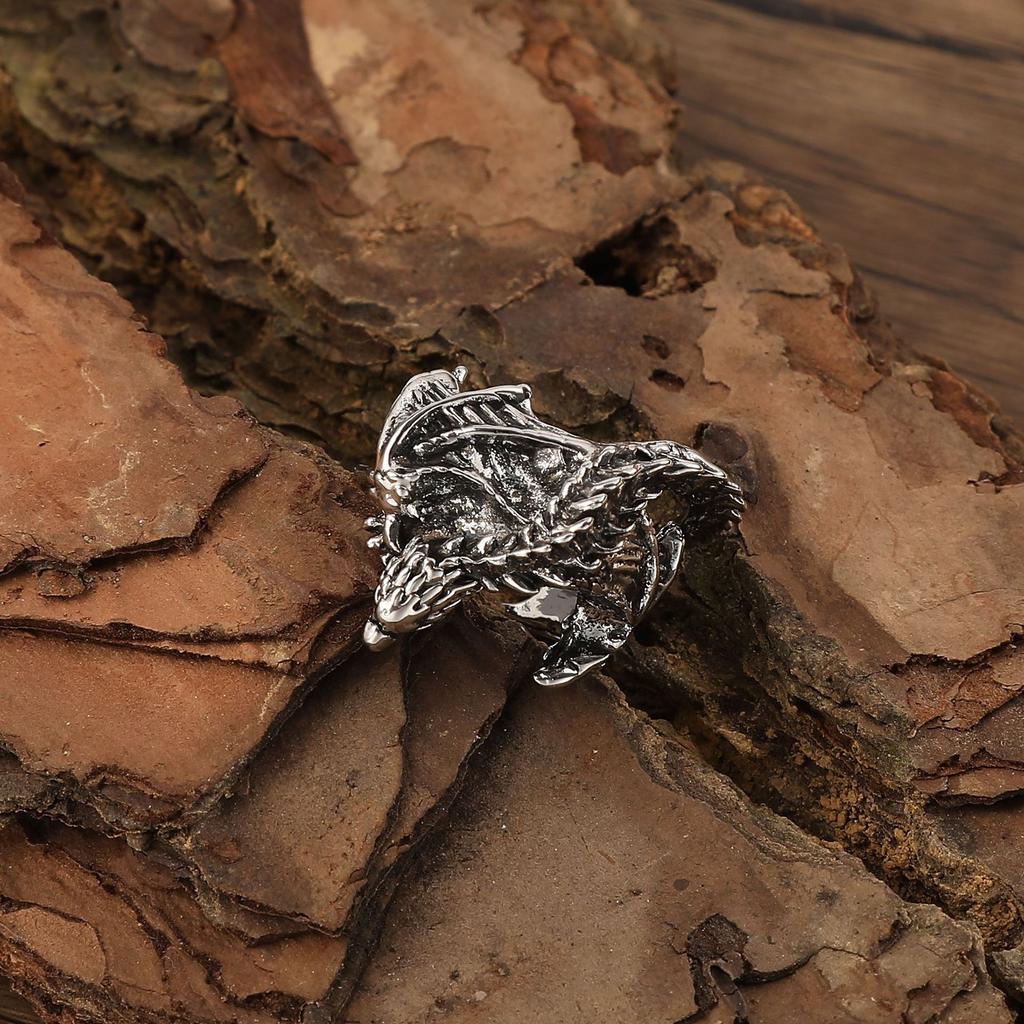 Retro Vliegende Draak Open Ring Mannen Drakenjaar Dominerende Wijsvinger Ring Niche Accessoires