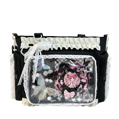 Sweet Lolita Transparent Doll Badge Display Bag Lace Ruffle Shoulder Crossbody Bag Anime Ita Bag Casual Women Messenger Bag