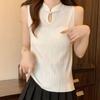 White Tank Tops Women 2025 Summer Sleeveless Stand Collar Black Slim Knitted Tank Tops Camis Women Tops JJ250