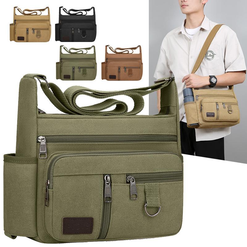 Men's New Large Capacity Crossbody Bag Multi Functional Water Cup Commuting Shoulder Bag Casual Travel Canvas Bag