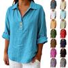 Women's Shirt Seven-Sleeve Lapel Cotton Linen Top Solided Color Casual Breathable Lapel Shirt