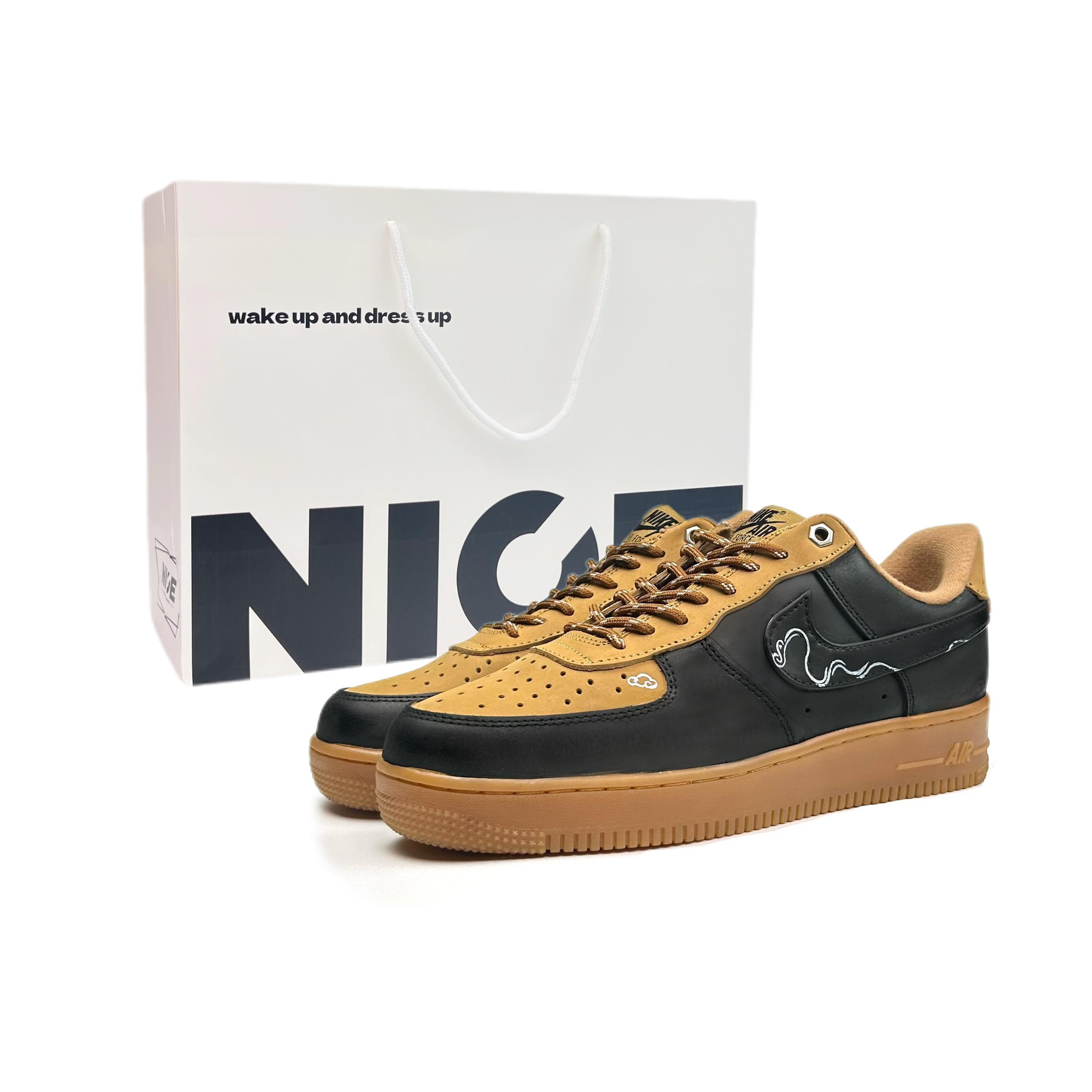 

Nike Air Force 1 Black Prejudice Cushioning, Wear Resistant Low top Skateboard Shoes Unisex Wheat CJ9179-200(Team801-S-BOX) 39