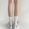 Solid Color Middle Tube Cotton Socks Women Cute Ribbon Bowknot Back Calf Socks