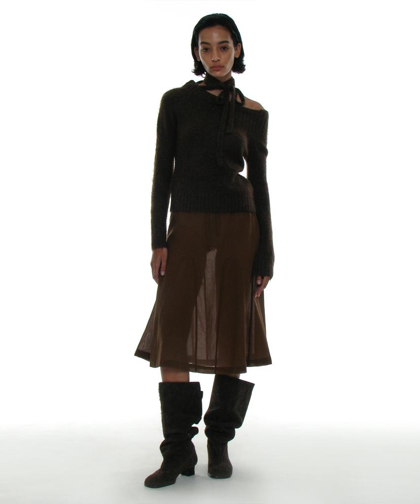 PARTIMENTO WOMEN Tie Neck Strap Asymmetrical Knit Top_Brown