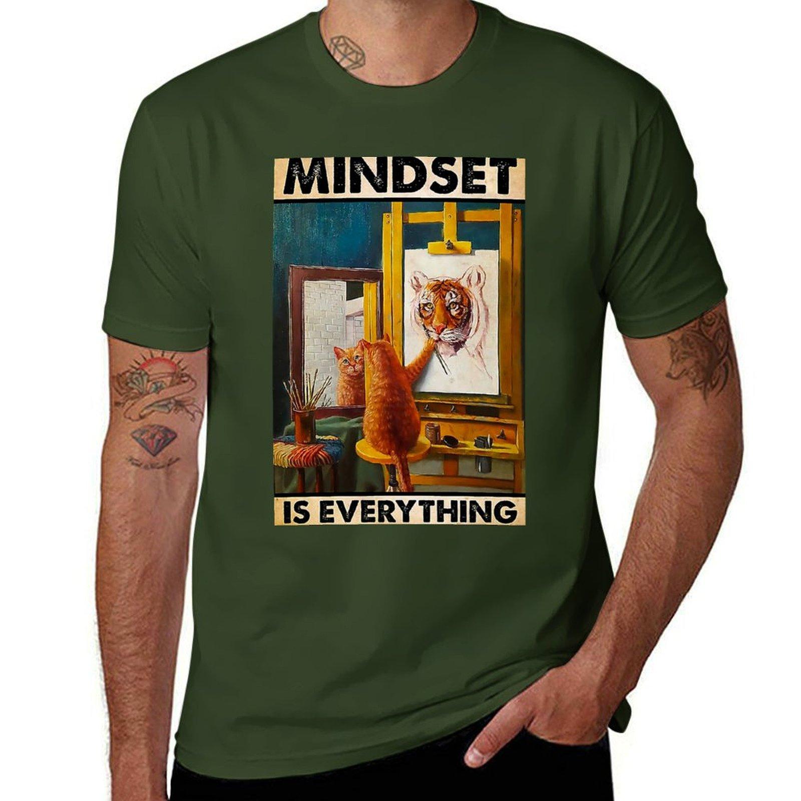 

Painting cat Mindset is everything Tshirt quick drying cute tops clothes for men 4XL