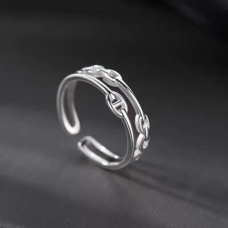 925 Sterling Silver Double Layer Pig Nose Open Ring - Women's High-Grade Plain Band for Index Finger, Niche Design