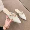 Fashion Women Mules Shoes 2024 Summer New Pointed Toe Chunky Heels Ladies Slippers Fashion Plus Size Dress Party Mid Heel Shoes Women