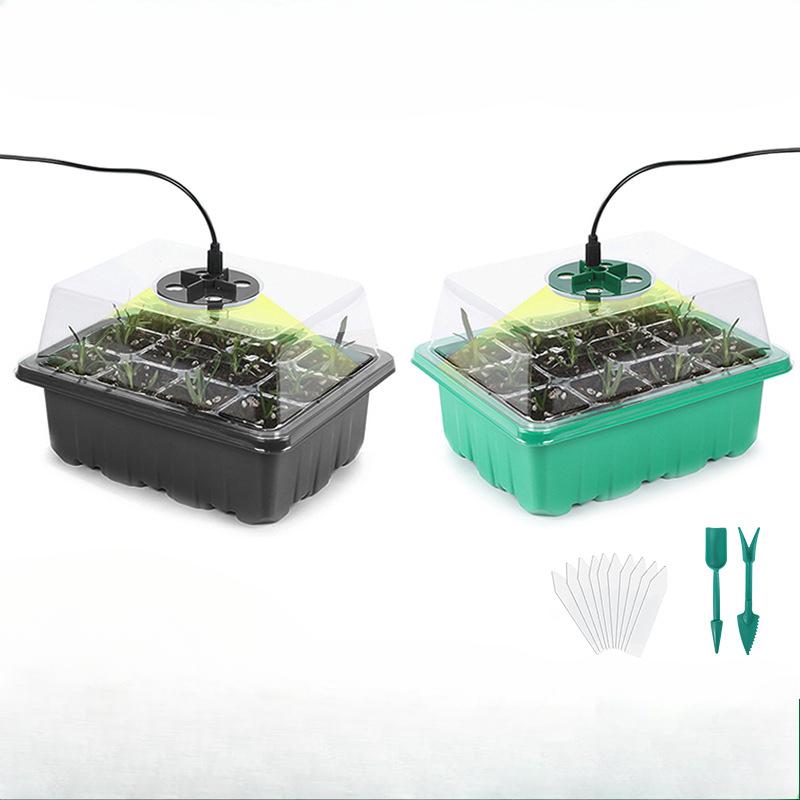 1PC 12-hole Seedling Hole Plate with Lamp Seedling Feeder Plus White Label Special Pot Nutrition Box Plastic Bowl Rectangular Holder
