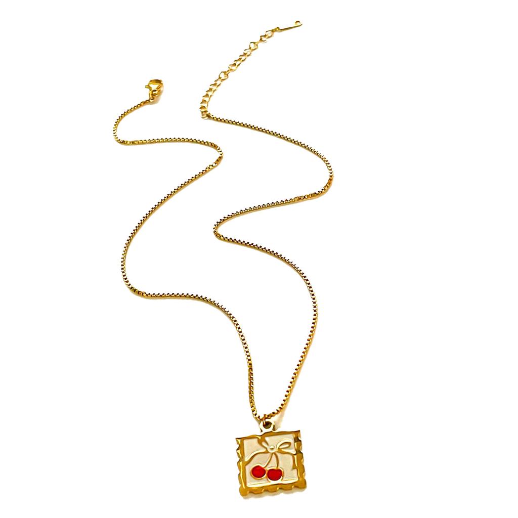 Vintage Style Cherry/Strawberry/Lemon Charm Necklace Adjustable Length Neckchain Dainty Jewelry for Summer Vibes