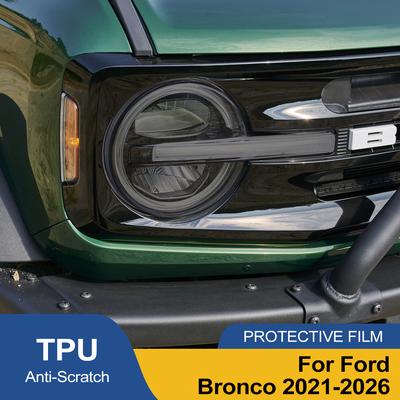 Custom Fit for Ford Bronco 21-26 High-Gloss Smoke Black Headlight Protective Film TPU PPF Pre Cut Anti-Scratch Vinyl Wrap Kit