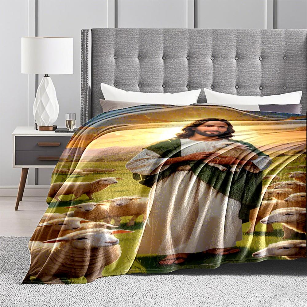 Serene Shepherd with Sheep Design Flannel blanket for bedroom, living room, sofa, and nap