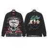 Unisex Vintage Skull Print Washed Cotton Long Sleeve Hoodie Streetwear Loose Fit