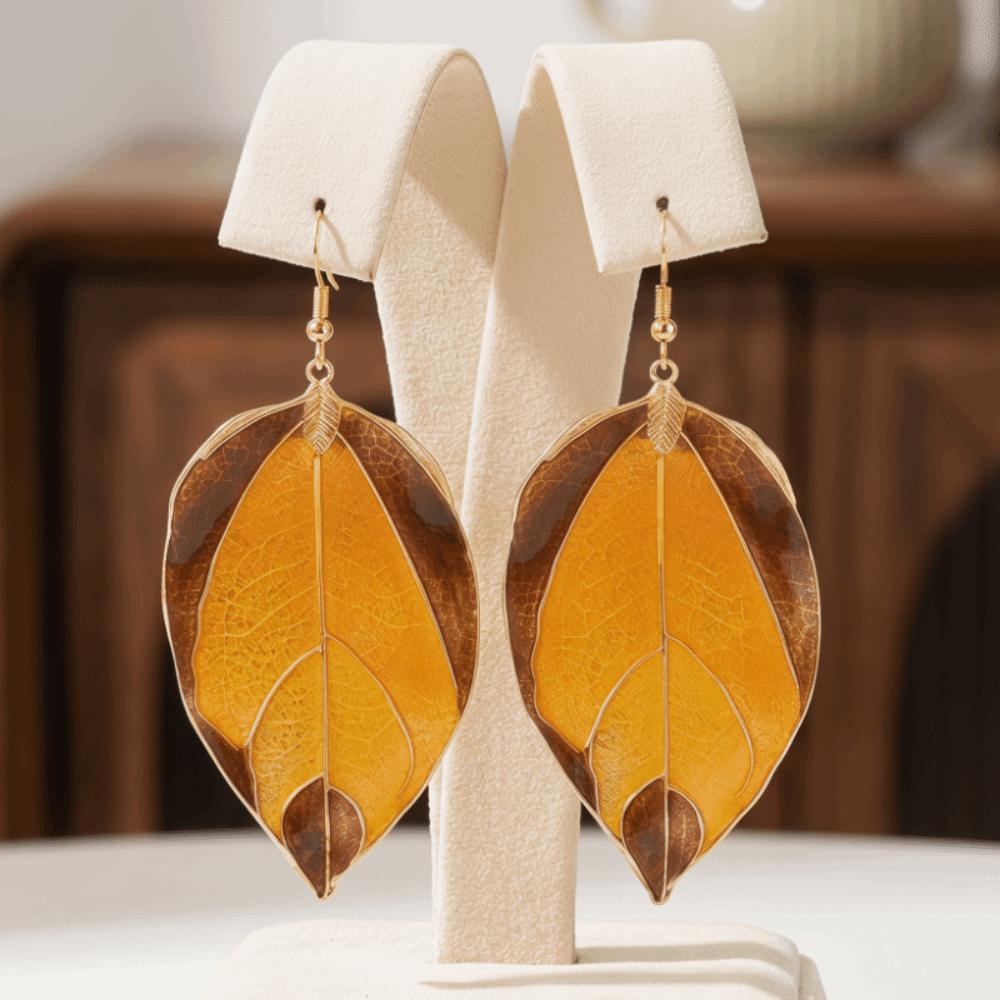 Exaggerated Design Enamel Necklace Earings Leaves Shaped Jewelry set  Casual Wear