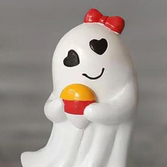 Halloweenská figurka ducha Roztomilá malá bílá soška ducha Stolní ozdoby ducha Pryskyřičné řemesla pro vnitřní venkovní verandu Domácí stolní dekorace