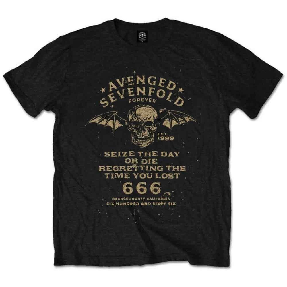 Avenged Sevenfold Men s Seize The Day Short Sleeve T-Shirt, Black, Medium XL