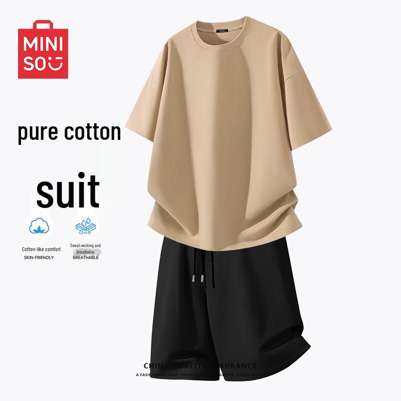 

MINISO Men s Pure Cotton Short Sleeve T-Shirt & Shorts Set L