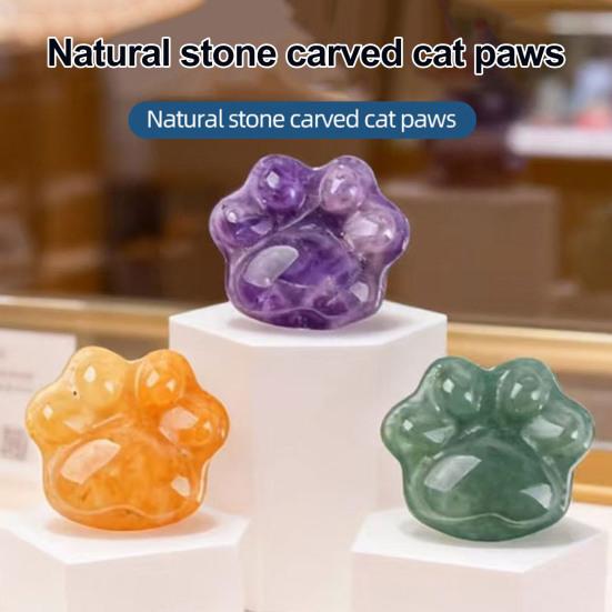 Mini Cat Paw Figurine Natural Healing Stone Hand Carved Statue Collectible Spiritual Gifts for Cat Lovers Women