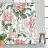 1pc Pink Peony Delicate Flowers and Green Leaves Watercolor Shower Curtain Polyester Fabric Machine Washable Bathroom Decor