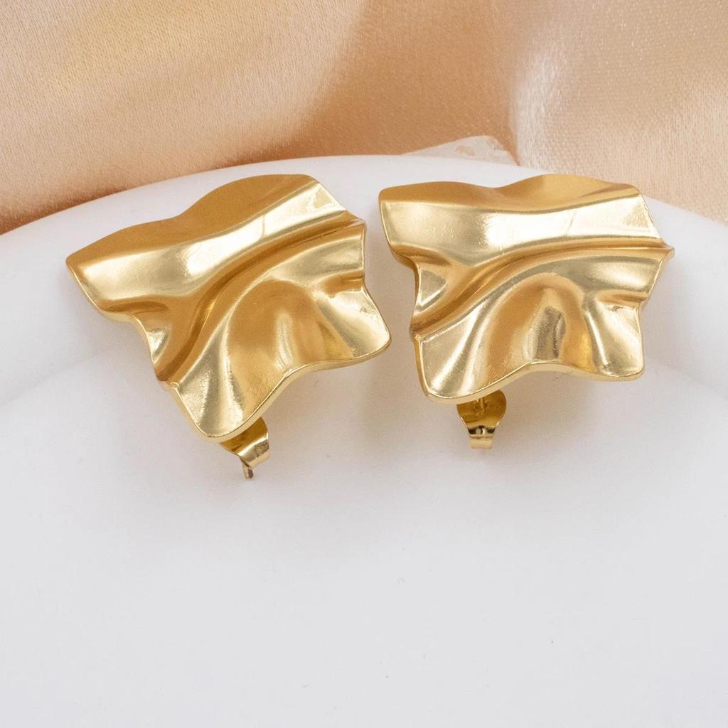 Vintage Style Irregular Stud Earrings Gold Color Stainless Steel Earrings for Sensitive Skin Luxury Minimalist Jewelry for Women
