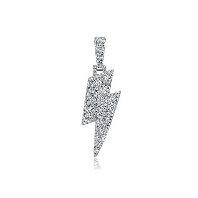 Trendy Silver Hip-Hop Lightning Pendant Necklace with Zircon for Men and Women
