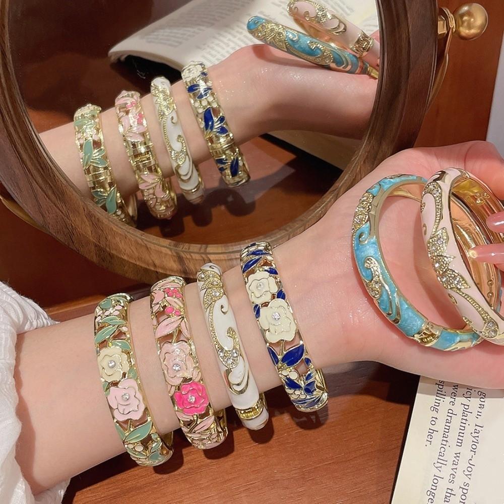 Traditional Vintage Cloisonne Bangle Enamel Women's Hand Bracelet Chinese Flower Bangle Ladies