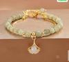 Elegant Natural Stone Beaded Bracelet with Gold Plated Chain and Pendant Adjustable Length Handmade Jewelry for Women and Girls